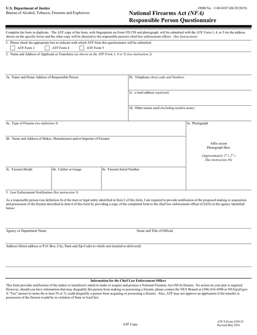 ATF Form 5320.23 - Responsible Person Questionnaire Walk-Through Guide