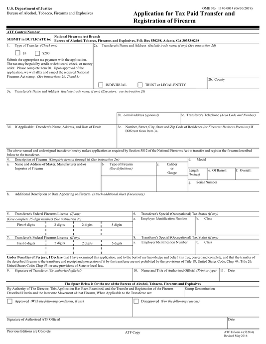 ATF Form 4 NFA Tax Stamp Walk-Through Guide
