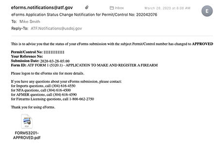 ATF eForm 1 Approved Tax Stamp is not Visible on Phone Error