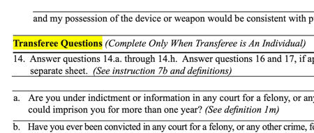 Do I fill out the Transferee Questions for a Single Person Gun Trust or Legal Entity?