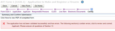 eForm 1 Individual Submission Error - Select FFL Drop Down is Highlighted