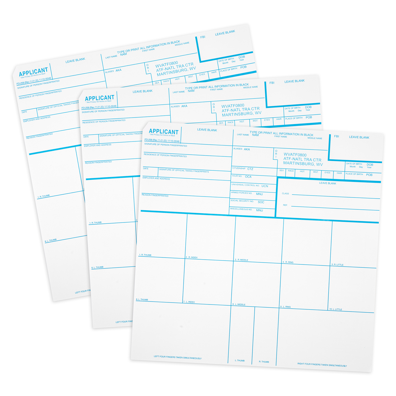 Atf Card Fingerprint Cards – FBI Form FD-258, 3 Pack – National Gun Trusts