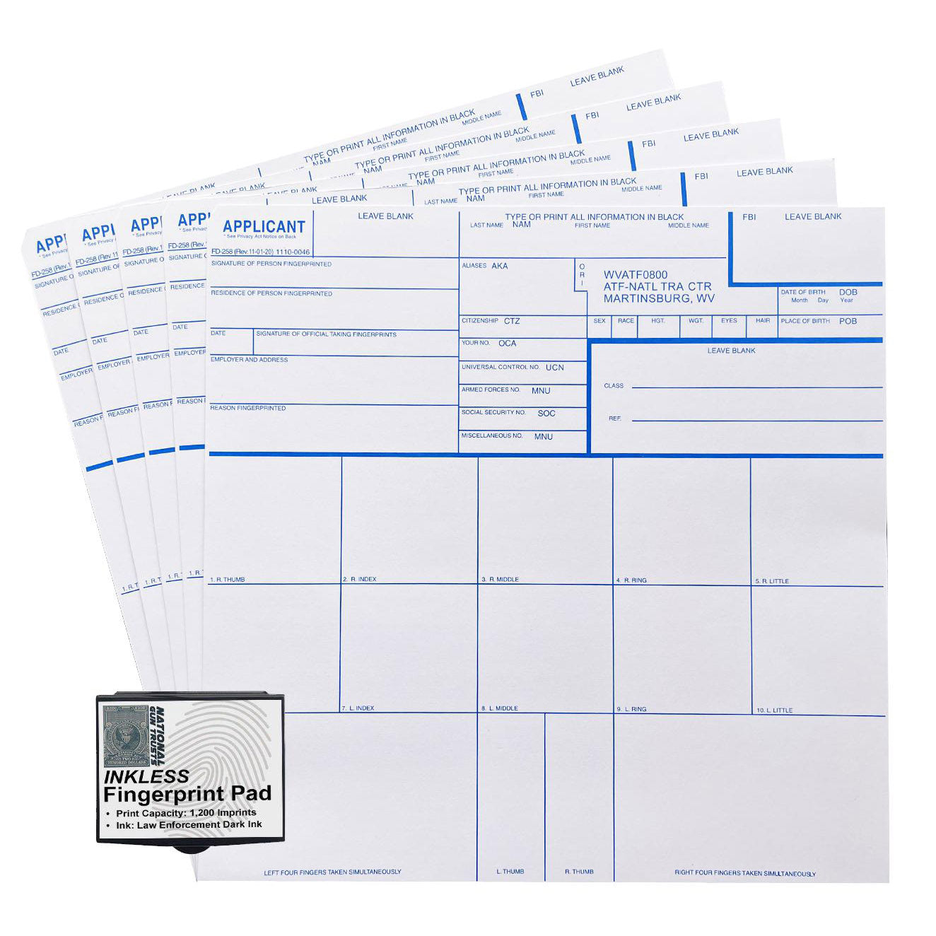 Atf Card ATF Compliant FD-258 Fingerprint Cards for NFA Tax Stamp Applications ...